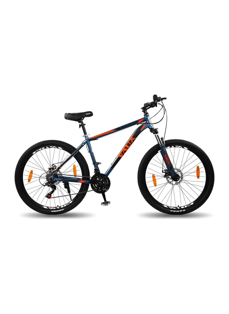Vaux دراجة Vaux X-Mount Gear Cycle للرجال مقاس 27.5T بإطار من سبائك الألومنيوم وفرامل قرصية - دراجة جبلية متعددة السرعات للبالغين مع 21 ترسًا من شيمانو - نظام تعليق قابل للقفل - إطارات Kenda - أزرق  - Image 1