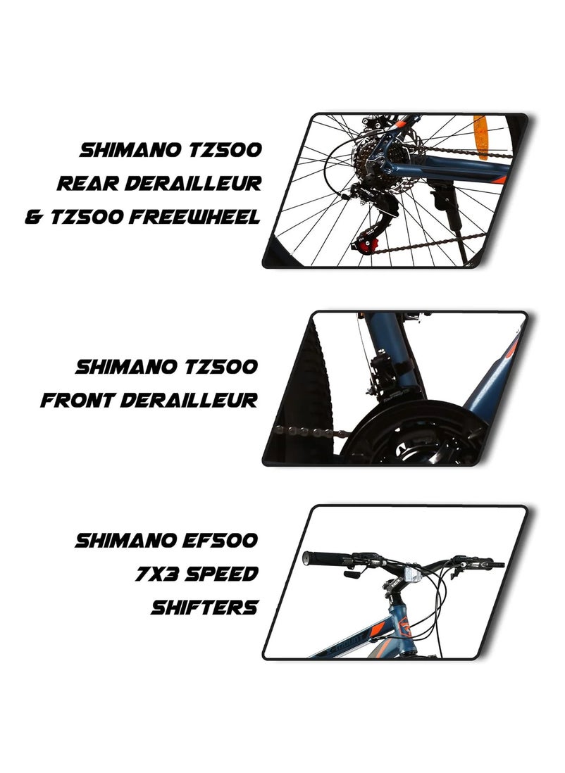Vaux دراجة Vaux X-Mount Gear Cycle للرجال مقاس 27.5T بإطار من سبائك الألومنيوم وفرامل قرصية - دراجة جبلية متعددة السرعات للبالغين مع 21 ترسًا من شيمانو - نظام تعليق قابل للقفل - إطارات Kenda - أزرق  - Image 5