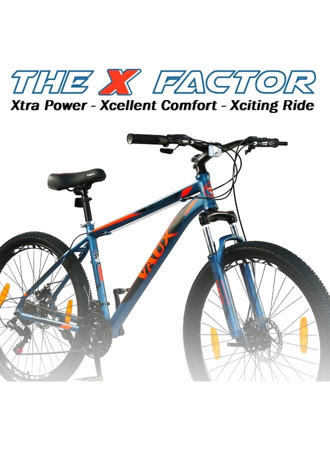 Vaux دراجة Vaux X-Mount Gear Cycle للرجال مقاس 27.5T بإطار من سبائك الألومنيوم وفرامل قرصية - دراجة جبلية متعددة السرعات للبالغين مع 21 ترسًا من شيمانو - نظام تعليق قابل للقفل - إطارات Kenda - أزرق - Image 3