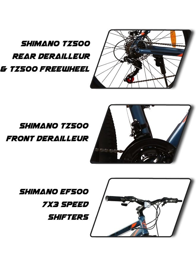 Vaux دراجة Vaux X-Mount Gear Cycle للرجال مقاس 27.5T بإطار من سبائك الألومنيوم وفرامل قرصية - دراجة جبلية متعددة السرعات للبالغين مع 21 ترسًا من شيمانو - نظام تعليق قابل للقفل - إطارات Kenda - أزرق - Image 5