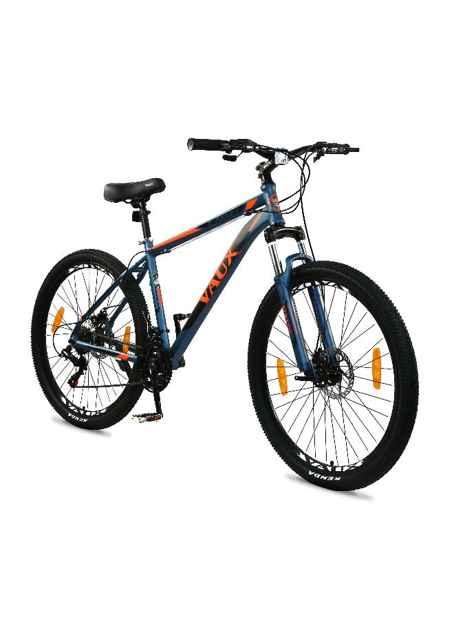 Vaux دراجة Vaux X-Mount Gear Cycle للرجال مقاس 27.5T بإطار من سبائك الألومنيوم وفرامل قرصية - دراجة جبلية متعددة السرعات للبالغين مع 21 ترسًا من شيمانو - نظام تعليق قابل للقفل - إطارات Kenda - أزرق - Image 2