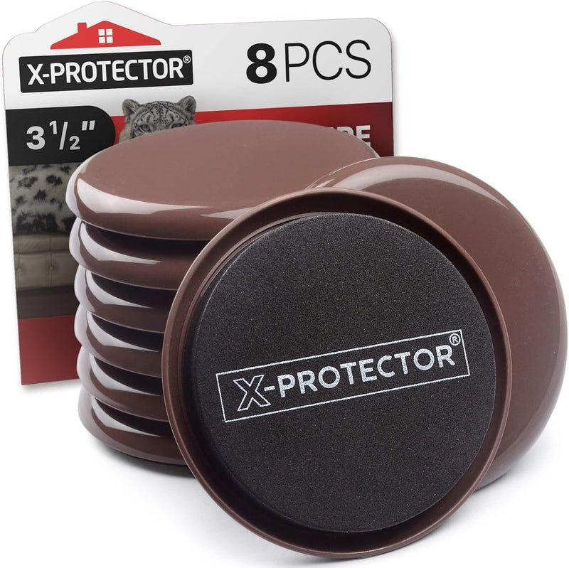 X-Protector Furniture Sliders for Carpet - 8 PCS Best Heavy Moving Pads 3 1/2" - Sliders for Furniture. Move Your Furniture Easy with Reusable Furniture Movers Sliders for Carpets! - Image 1