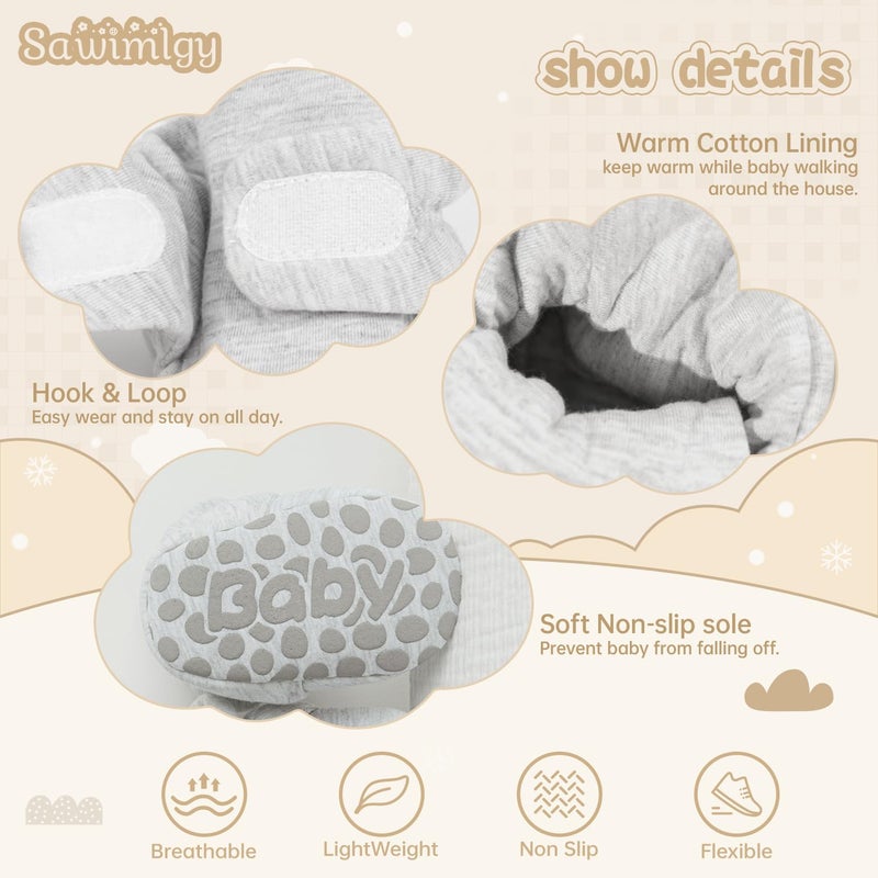 Sawimlgy Newborn Infant Baby Girl Boy Cotton Booties Stay On Sock Slippers Soft Bedroom Shoes Non-Skid Ankle Boots With Grippers Toddler Crib Warm Shoe First Walker - Image 5