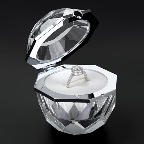 Wislist Crystal Ring Box for Proposal Diamond Ring Jewelry Velvet Holder Chest Organizer Earrings Jewelry Presentation Box for Proposal Engagement Wedding Ceremony Birthday Gift - Image 3