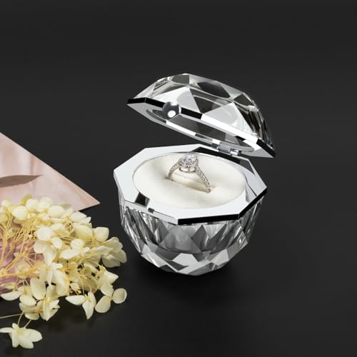 Wislist Crystal Ring Box for Proposal Diamond Ring Jewelry Velvet Holder Chest Organizer Earrings Jewelry Presentation Box for Proposal Engagement Wedding Ceremony Birthday Gift - Image 1