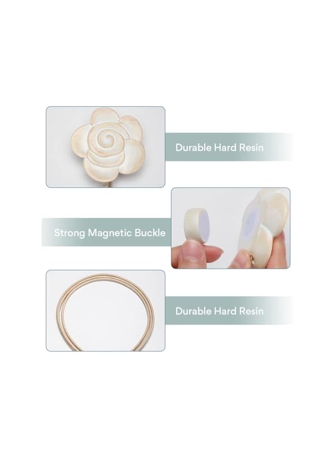 The Bros Curtain Ties Magnetic, 2 Pack Resin Flower Curtain Tiebacks Vintage Curtain Drapery Holdbacks, Magnetic Window Drapery Decorative Holders with Rope for Outdoor, Home, and Office (Beige) - Image 4