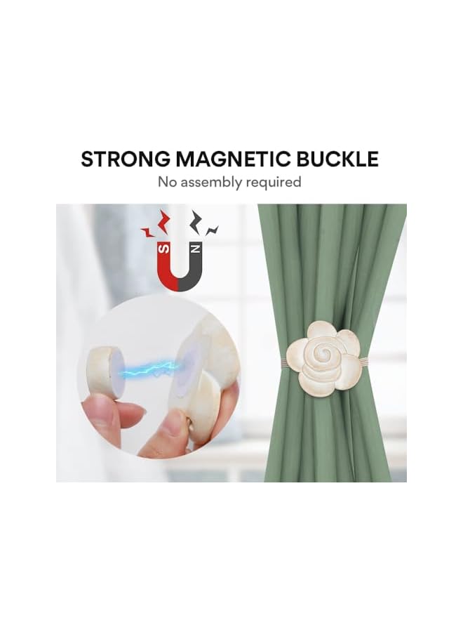 The Bros Curtain Ties Magnetic, 2 Pack Resin Flower Curtain Tiebacks Vintage Curtain Drapery Holdbacks, Magnetic Window Drapery Decorative Holders with Rope for Outdoor, Home, and Office (Beige) - Image 2