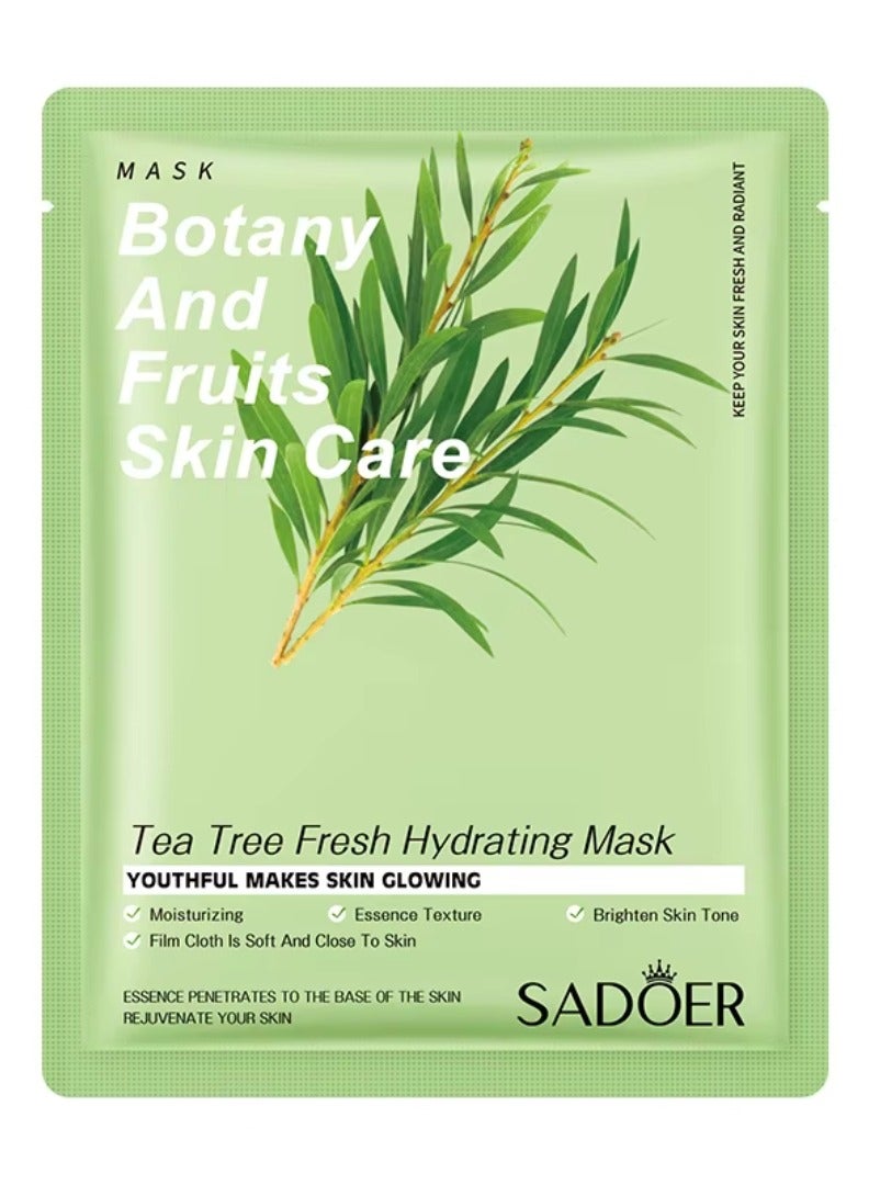 10 Pack Tea Tree Fresh Hydrating Mask Botany and Fruits Skin Care Sheet Facial Mask Moisturizing Brighten Skin Tone Soft Texture Face Mask Sheet for Women and Men Skincare Youthful Skin Glowing Masks