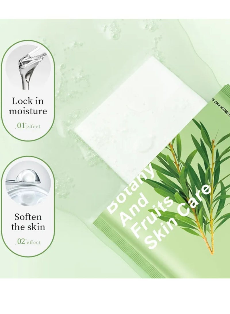 10 Pack Tea Tree Fresh Hydrating Mask Botany and Fruits Skin Care Sheet Facial Mask Moisturizing Brighten Skin Tone Soft Texture Face Mask Sheet for Women and Men Skincare Youthful Skin Glowing Masks