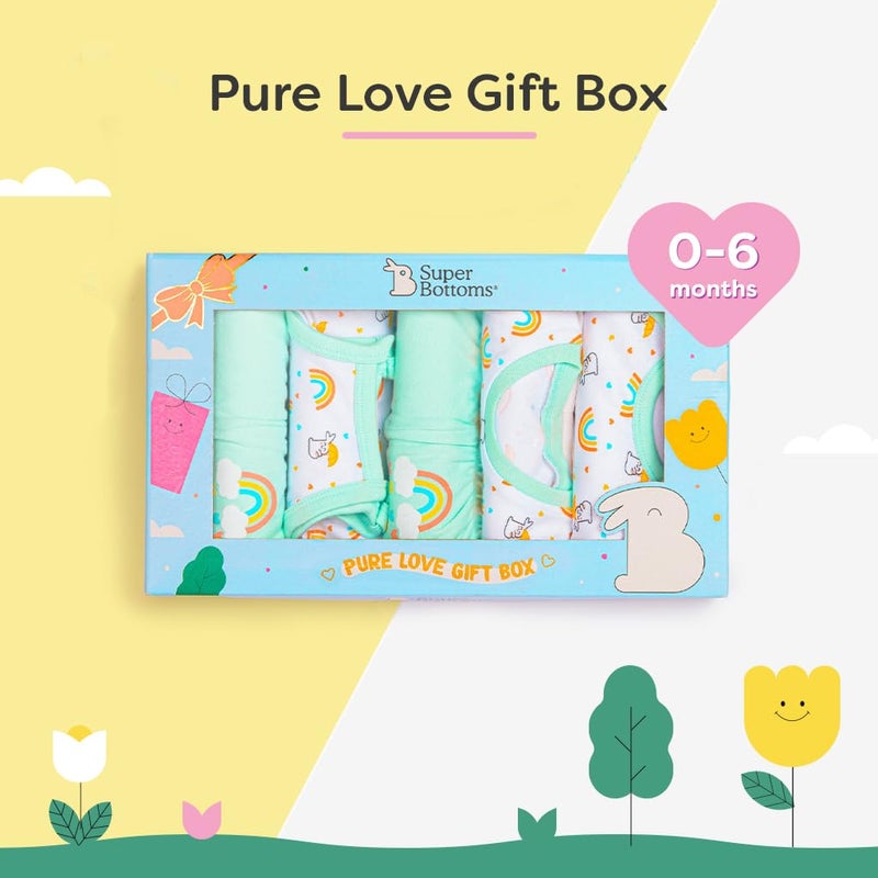 Superbottoms صندوق هدايا أساسيات المواليد الجدد - 5 قطع | ملابس أطفال من 0-6 أشهر | مجموعة المواليد الجدد | هدايا المواليد الجدد | مجموعة ملابس - رومبر، تي شيرت، جابلا مربوطة، بنطال، شورت - Image 4