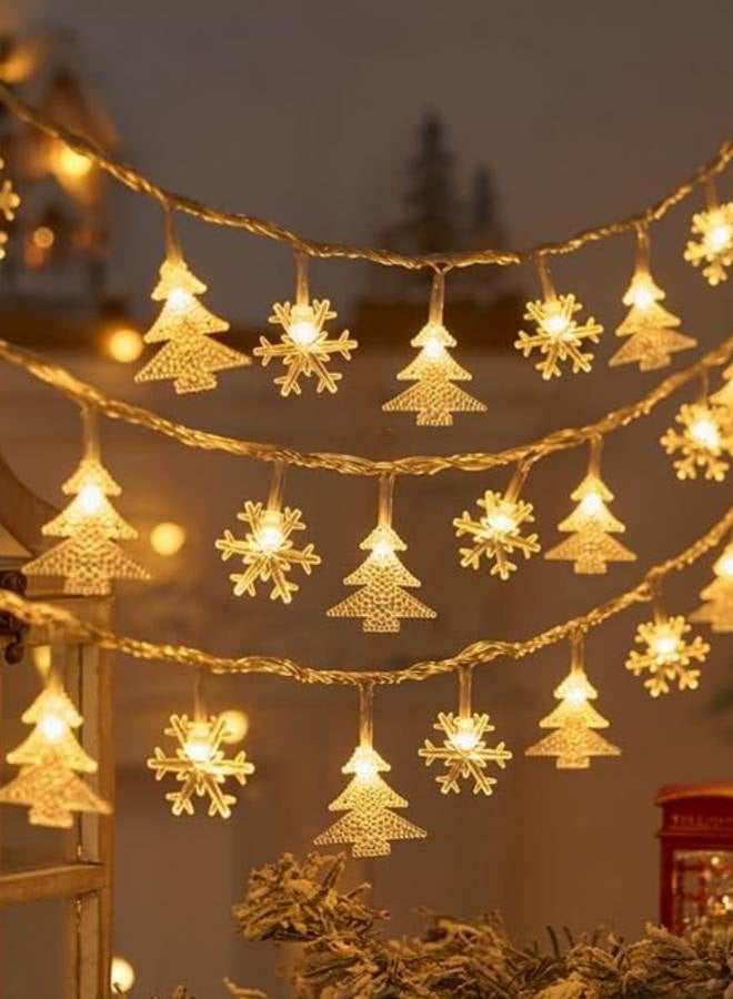 Christmas Decorations Lights,118 Ft 30 LED Elk Snowflakes String Lights Battery Operated Fairy Lights for Bedroom Room Party Home Xmas Tree Indoor Outdoor Decorations (Tree Snowflake) - Image 1