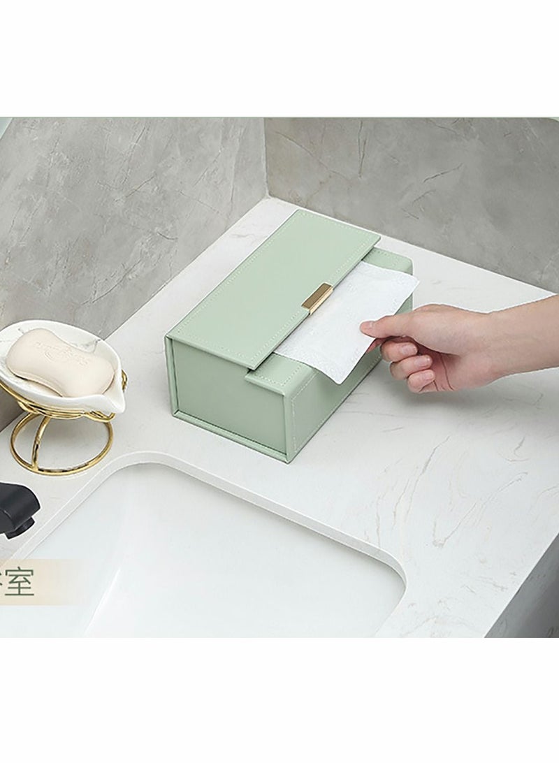 Y&D Tissue Box Holder, Modern PU Leather Rectangular Cover, Decorative Holder/Organizer for Bathroom Vanity Countertop, Night Stands, Office Desk, Green  - Image 3