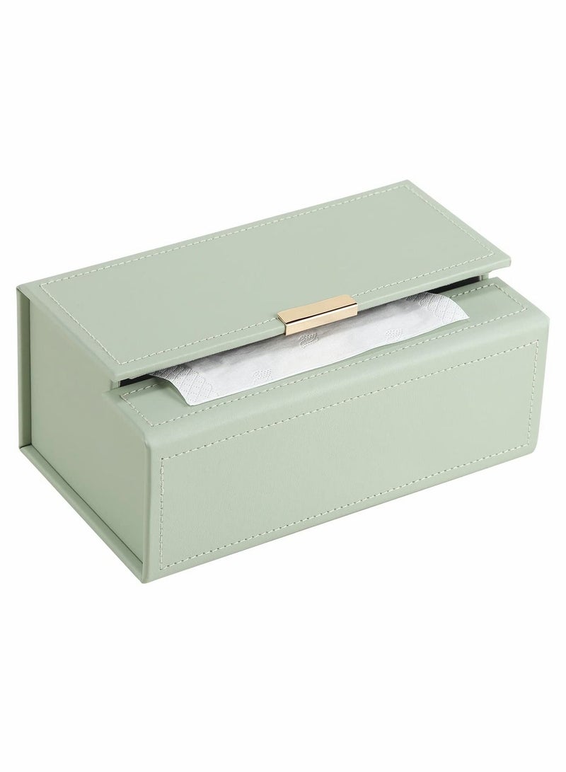 Y&D Tissue Box Holder, Modern PU Leather Rectangular Cover, Decorative Holder/Organizer for Bathroom Vanity Countertop, Night Stands, Office Desk, Green  - Image 1
