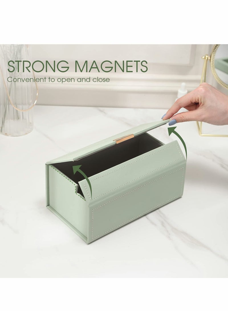 Y&D Tissue Box Holder, Modern PU Leather Rectangular Cover, Decorative Holder/Organizer for Bathroom Vanity Countertop, Night Stands, Office Desk, Green  - Image 5