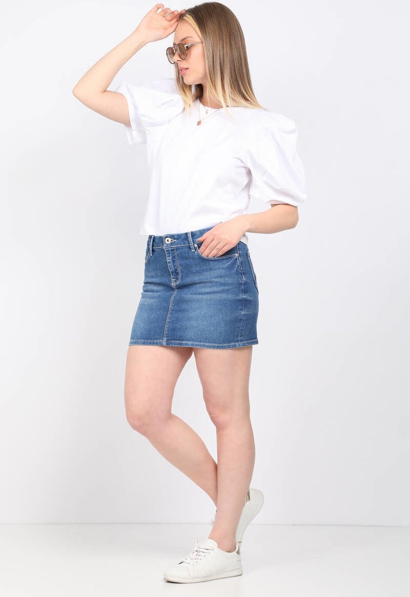 Blue White Women's Jean Short Skirt Light Blue  - Image 4