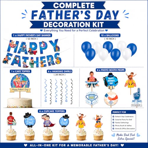 Festiko® Father’s Day Decoration Kit for Celebration Party, Super Dad Banner with Balloons, Cake Topper & Photo Booth Props for Fathers Day Surprise Decoration Supplies for Home Party - Image 5