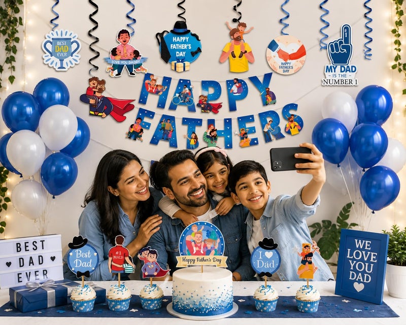 Festiko® Father’s Day Decoration Kit for Celebration Party, Super Dad Banner with Balloons, Cake Topper & Photo Booth Props for Fathers Day Surprise Decoration Supplies for Home Party - Image 4