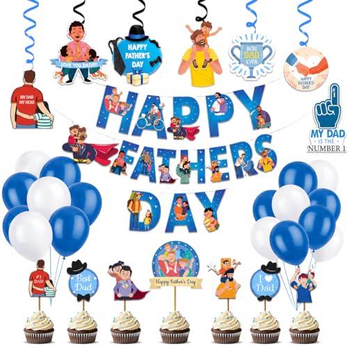 Festiko® Father’s Day Decoration Kit for Celebration Party, Super Dad Banner with Balloons, Cake Topper & Photo Booth Props for Fathers Day Surprise Decoration Supplies for Home Party - Image 1
