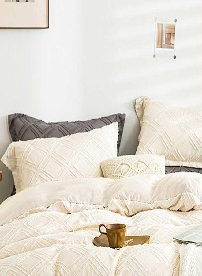 Nanko Pillow Case/Pillow Shams Queen Set of 2, Beige Cream Tan Tufted Jacquard Diamond Boho Soft Shabby Chic Microfiber Pillow Covers, for Home Bed, Farmhouse Modern for Men and Women 20 x 30 inch - Image 3