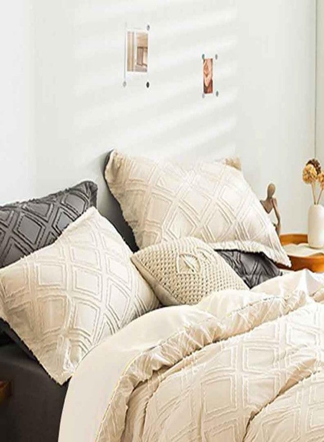 Nanko Pillow Case/Pillow Shams Queen Set of 2, Beige Cream Tan Tufted Jacquard Diamond Boho Soft Shabby Chic Microfiber Pillow Covers, for Home Bed, Farmhouse Modern for Men and Women 20 x 30 inch - Image 2