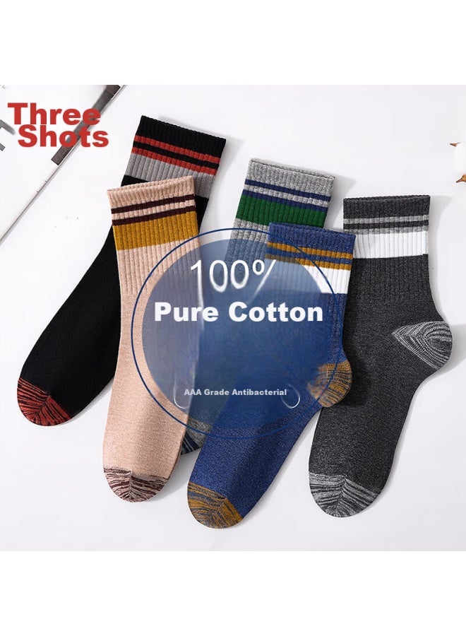 THREEGUN Sanqiang Men's Socks, Combed Cotton, Contrasting Color Mid-calf Socks, 100% Pure Cotton Socks - Image 2