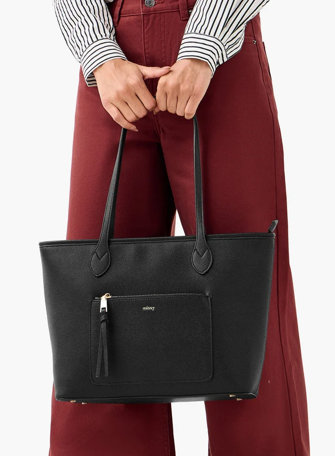 ميسي Monogram Print Tote Bag with Double Handles and Zip Closure