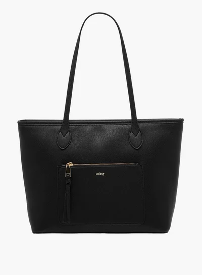 MISSY Monogram Print Tote Bag with Double Handles and Zip Closure
