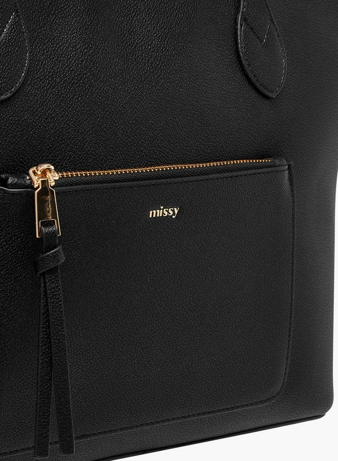 MISSY Monogram Print Tote Bag with Double Handles and Zip Closure