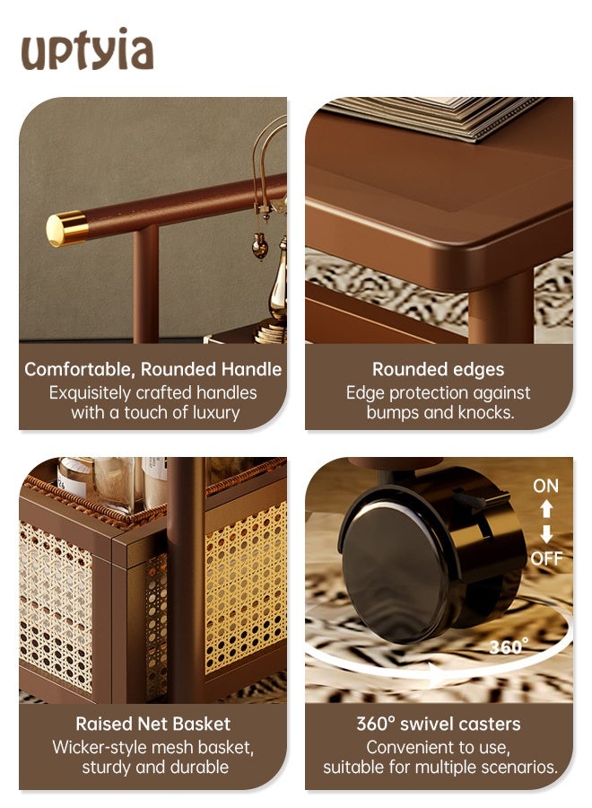 أوبتيا 2 عربة تقديم طاولة تقديم طاولة تقديم ذات مستويين مع عجلات عربة متحركة طاولة قهوة متحركة مع رف تخزين طاولة جانبية صغيرة متحركة - Image 2