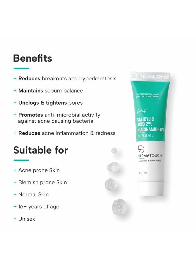 DERMATOUCH - Salicylic Acid 2% Niacinamide 6% Anti-Acne Oil-Free Gel For Active Acne, Oil Balancing, Pore Tightening - 30G - Image 1