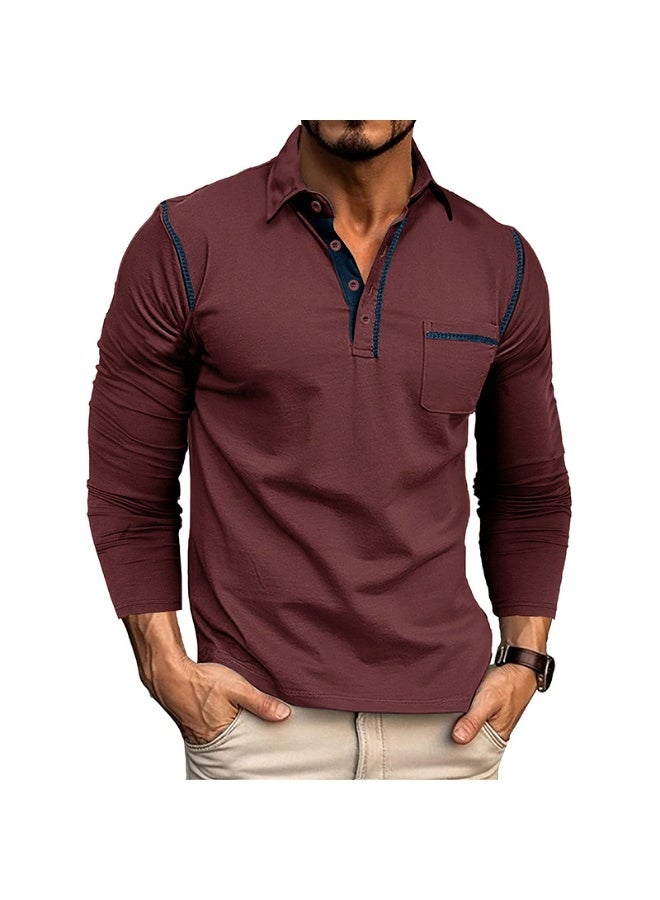 general Men's Casual Polo Shirts Classic Long Sleeve Basic Button T-Shirt Lightweight Cotton Golf Tops with Pocket - Image 1