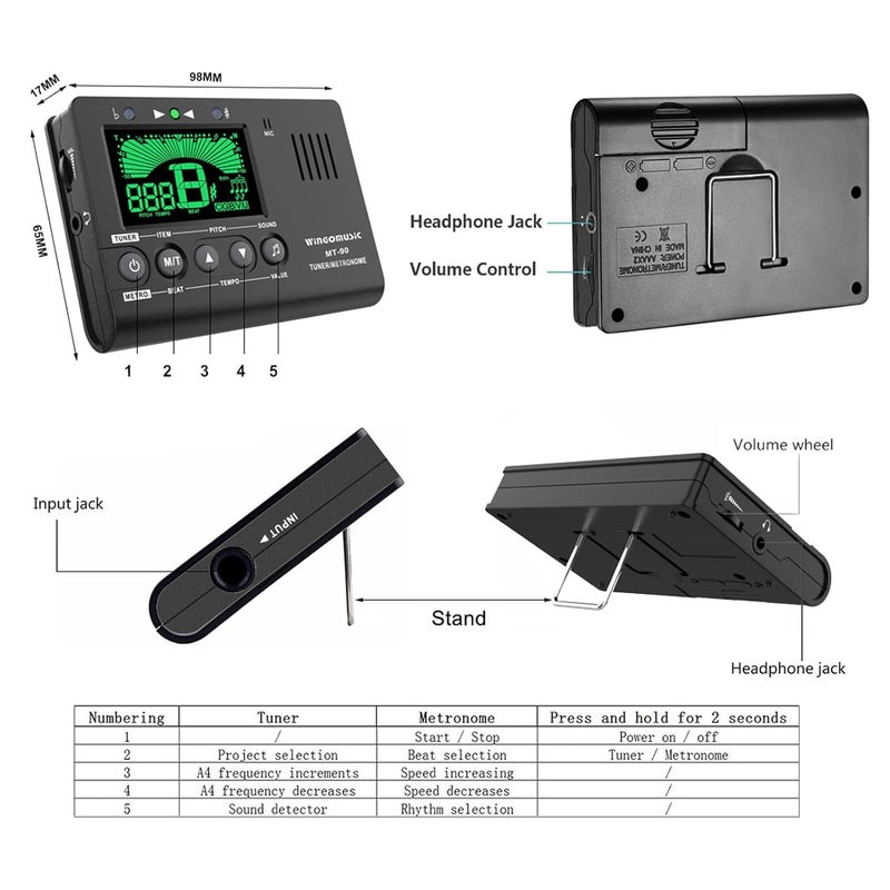Wingo مترونوم رقمي، موالف ومولد نغمة - جهاز 3 في 1 (أسود) - للكروماتيك، الجيتار، البيس، الأوكوليلي، الكمان - البطارية مشمولة - Image 5