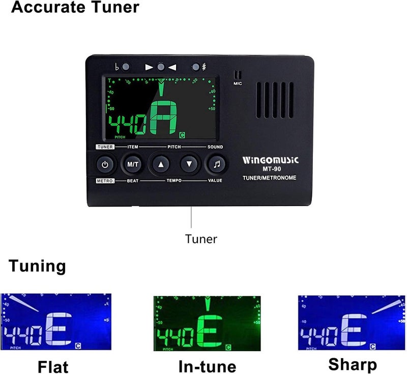 Wingo مترونوم رقمي، موالف ومولد نغمة - جهاز 3 في 1 (أسود) - للكروماتيك، الجيتار، البيس، الأوكوليلي، الكمان - البطارية مشمولة - Image 3