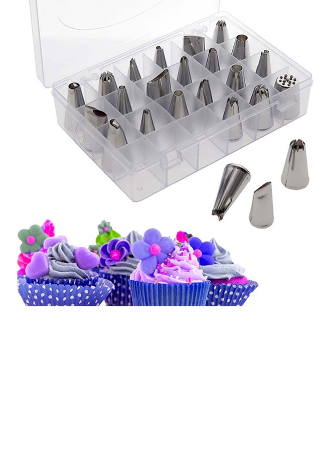 24-Piece Cake Icing Nozzle Set Silver - Image 3