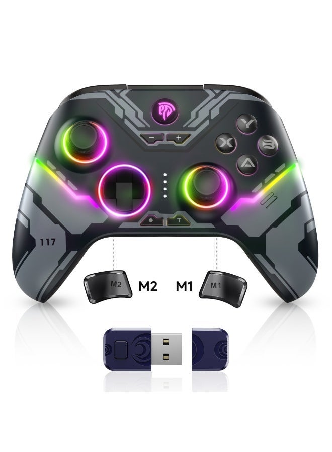 EasySMX جهاز تحكم ألعاب كلاسيكي EasySMX X15 لجهاز الكمبيوتر - جهاز تحكم بلوتوث مع عصي هول/زناد هول/إضاءة RGB - بدون انزلاق للعصا، بدون منطقة ميتة - يعمل مع الكمبيوتر، أندرويد، ستيم وسويتش بطارية 1000 مللي أمبير 20 ساعة من عمر البطارية مفاتيح خلفية قابلة للتخصيص وظيفة الاستيقاظ بزر واحد وظيفة التيربو 3 مستويات اهتزاز قابلة للتعديل - Image 1