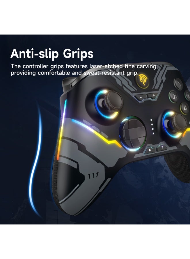 EasySMX جهاز تحكم ألعاب كلاسيكي EasySMX X15 لجهاز الكمبيوتر - جهاز تحكم بلوتوث مع عصي هول/زناد هول/إضاءة RGB - بدون انزلاق للعصا، بدون منطقة ميتة - يعمل مع الكمبيوتر، أندرويد، ستيم وسويتش بطارية 1000 مللي أمبير 20 ساعة من عمر البطارية مفاتيح خلفية قابلة للتخصيص وظيفة الاستيقاظ بزر واحد وظيفة التيربو 3 مستويات اهتزاز قابلة للتعديل - Image 4