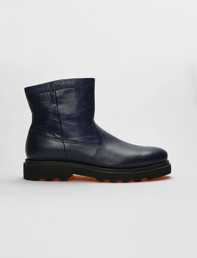 Cabani Genuine Leather Navy Blue Zippered Men's Casual Boots