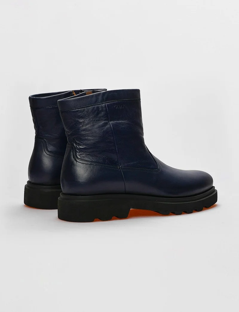 Cabani Genuine Leather Navy Blue Zippered Men's Casual Boots