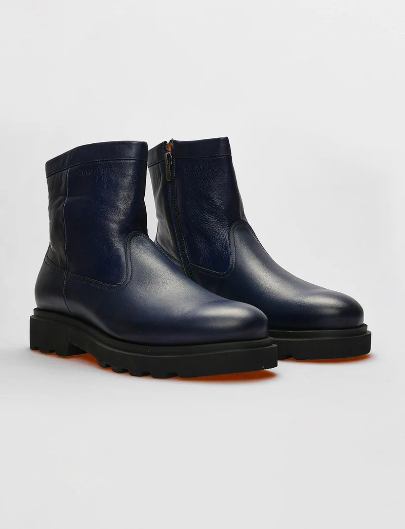Cabani Genuine Leather Navy Blue Zippered Men's Casual Boots