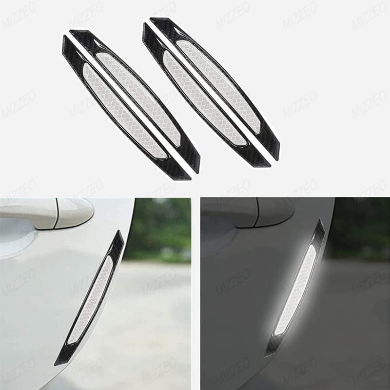 MIZZEO Reflective Car Door Edge Guard Stickers (Pack of 4, Carbon Black & White) Carbon Fiber Auto Car Door Edge Sticker Compatible with Kia Carens - Image 2