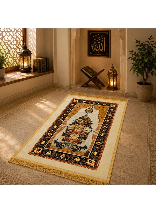 Premium Islamic Prayer Mat 70 x 110 cm Soft Comfortable Prayer Rug with Elegant Mihrab Pattern, Decorative Tassel Fringe, Durable Woven Fabric and Non-Slip Backing for Home, Mosque & Travel Multi Color - Image 4