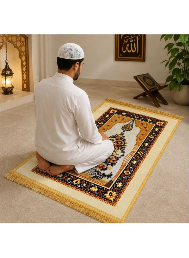 Premium Islamic Prayer Mat 70 x 110 cm Soft Comfortable Prayer Rug with Elegant Mihrab Pattern, Decorative Tassel Fringe, Durable Woven Fabric and Non-Slip Backing for Home, Mosque & Travel Multi Color - Image 2