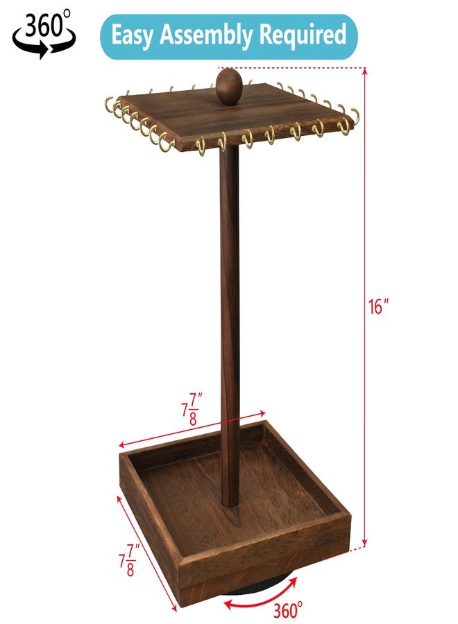 Ikee Design Wooden Rotating Jewelry Organizer, Jewelry Display Tower for Necklace & Bracelet, Rotating Necklace Holder Organizer, Jewelry Stand for Shows, Brown Color, 7.88 W x 7.88 D x 16 H in - Image 2