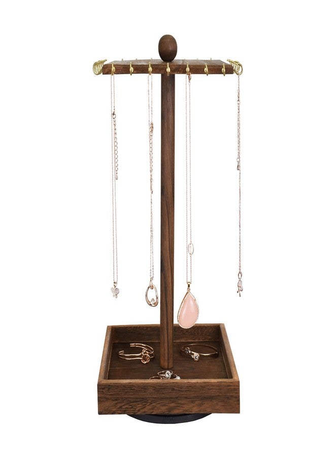 Ikee Design Wooden Rotating Jewelry Organizer, Jewelry Display Tower for Necklace & Bracelet, Rotating Necklace Holder Organizer, Jewelry Stand for Shows, Brown Color, 7.88 W x 7.88 D x 16 H in - Image 3
