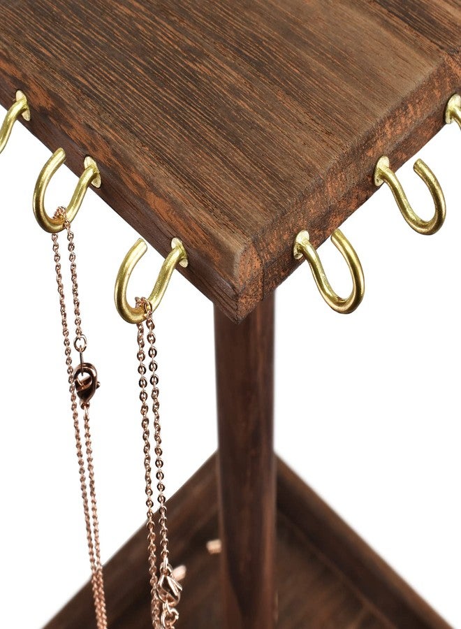 Ikee Design Wooden Rotating Jewelry Organizer, Jewelry Display Tower for Necklace & Bracelet, Rotating Necklace Holder Organizer, Jewelry Stand for Shows, Brown Color, 7.88 W x 7.88 D x 16 H in - Image 5