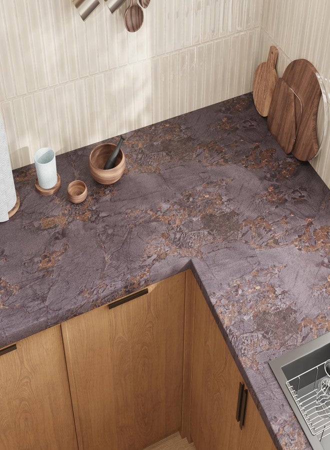 CRE8TIVE Brown Gold Marble Contact Paper for Countertops Waterproof Marble Wallpaper Peel and Stick Removable Self Adhesive Renter Friendly Vinyl Wall Paper for Bathroom Kitchen Cabinets Shelf 12"x80" - Image 2