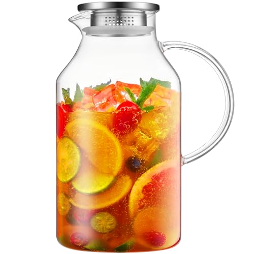 Bivvclaz 3 Liter 101 oz Glass Pitcher with Lid and Handle, Glass Water Pitcher for Fridge, Glass Carafe for Hot/Cold Water, Iced Tea Pitcher, Large Jug for Coffee, Juice and Homemade Beverage - Image 1