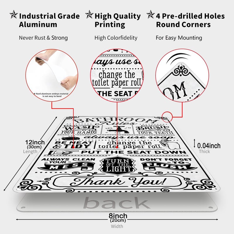 Crazysign Funny Bathroom Toilet Decor Sign Bathroom Rules Quotes Wall Art Vintage Tin Sign 8x12 Inches (3092) - Image 2