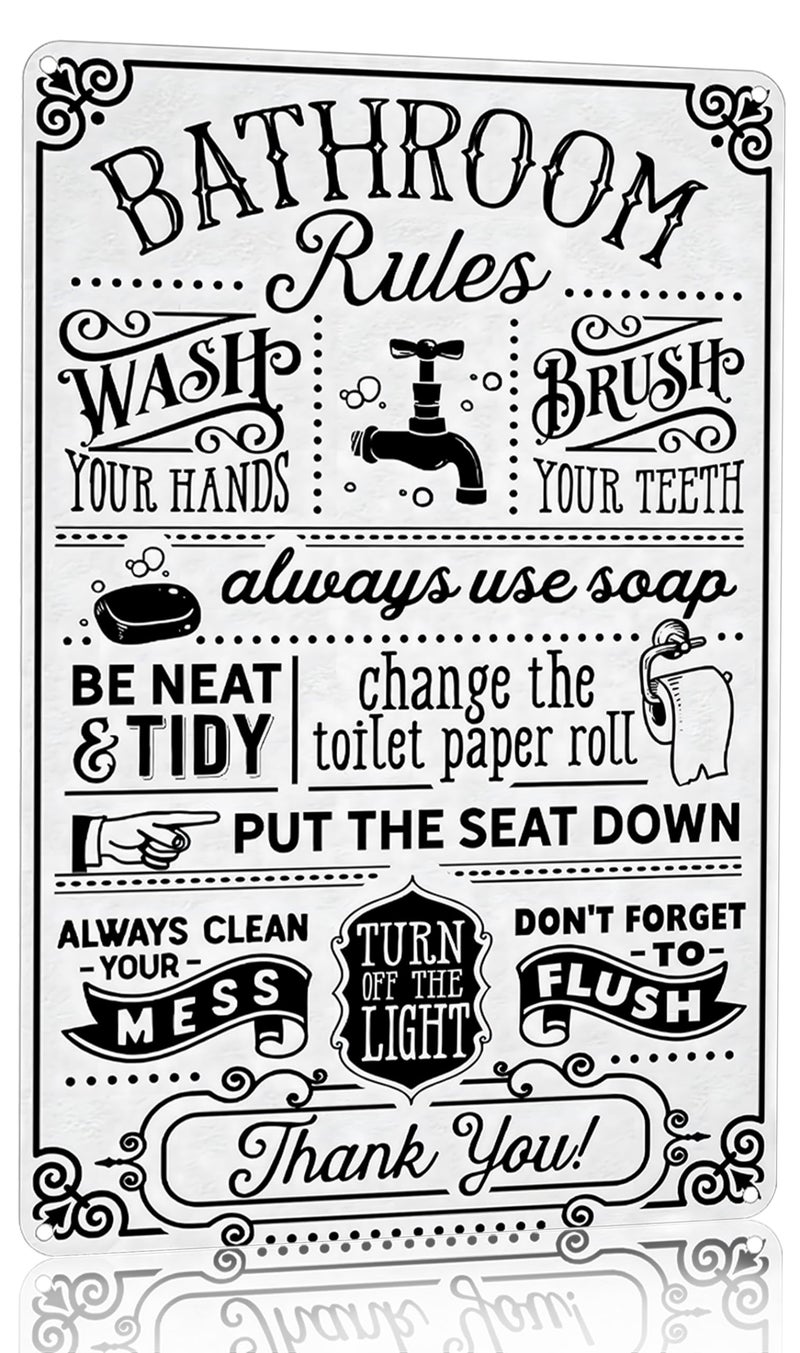 Crazysign Funny Bathroom Toilet Decor Sign Bathroom Rules Quotes Wall Art Vintage Tin Sign 8x12 Inches (3092) - Image 1