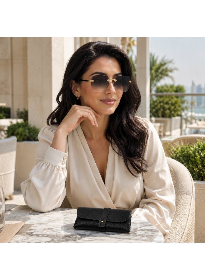 Elegant Rimless Square Sunglasses with Protective Case,  Black/Gold - Image 4